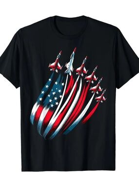 Patriotic Jet Formation Black Graphic Tee